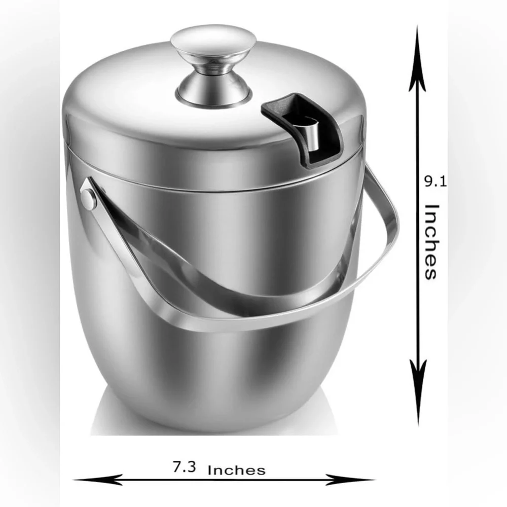 MKRSD Stainless Steel Insulated Ice Bucket with Lid & Tongs 2.8L Double Wall